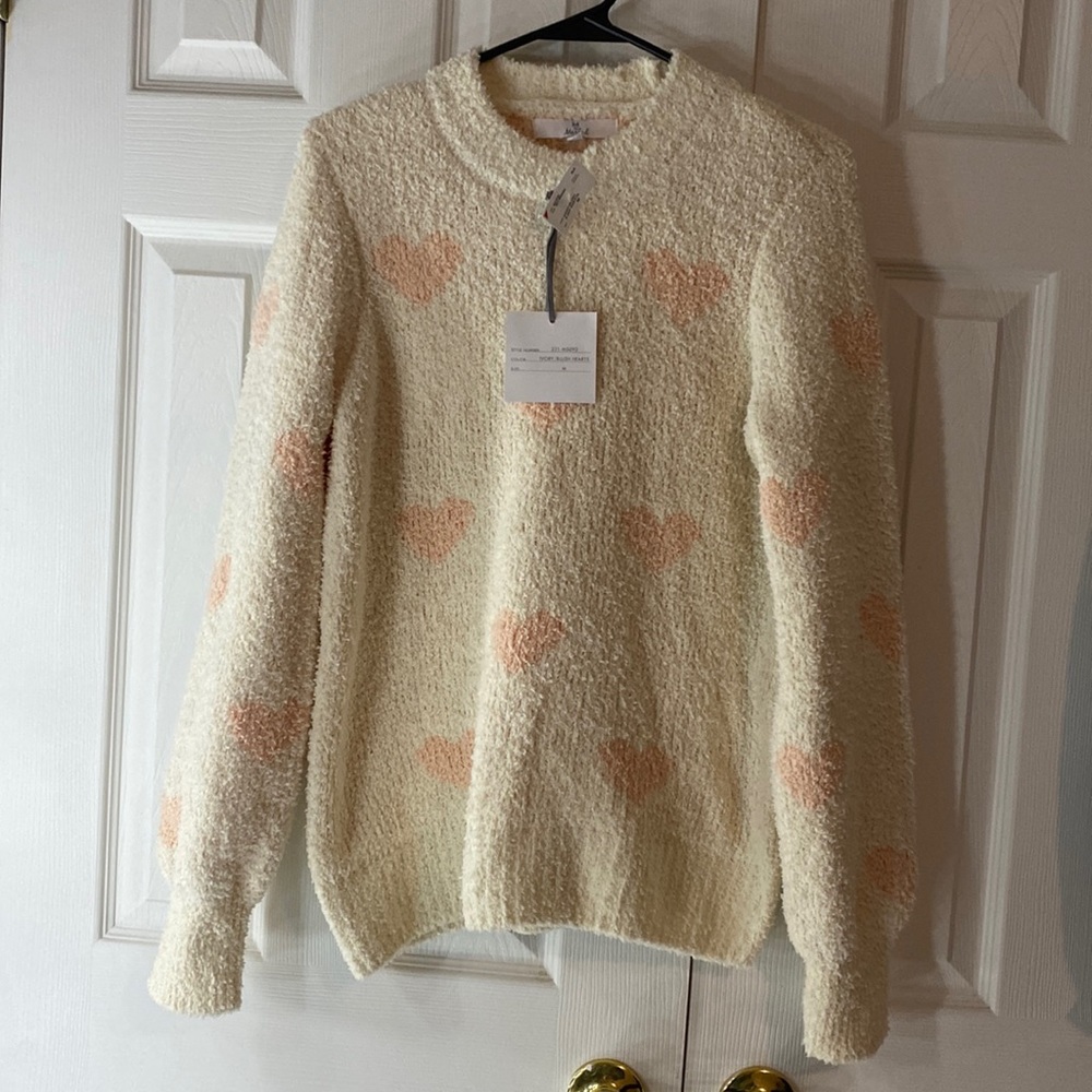 Sweater M by Marled Ivory and Blush Heart Medium